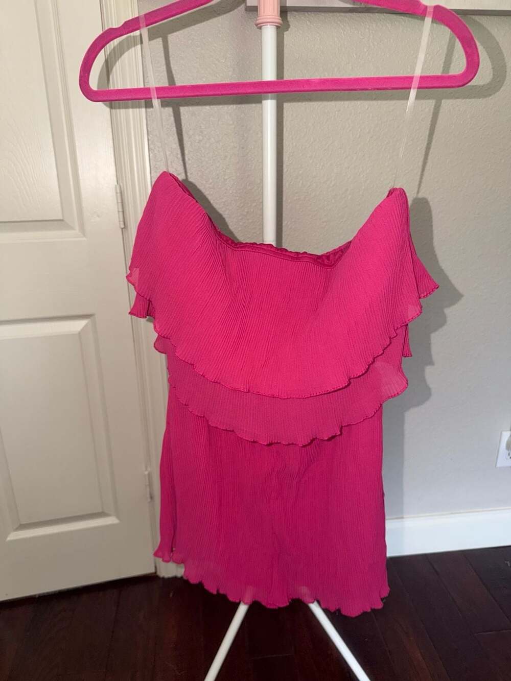 Fashion Nova Sunniest Afternoon Off-Shoulder Pleated Mini Dress in Fuchsia